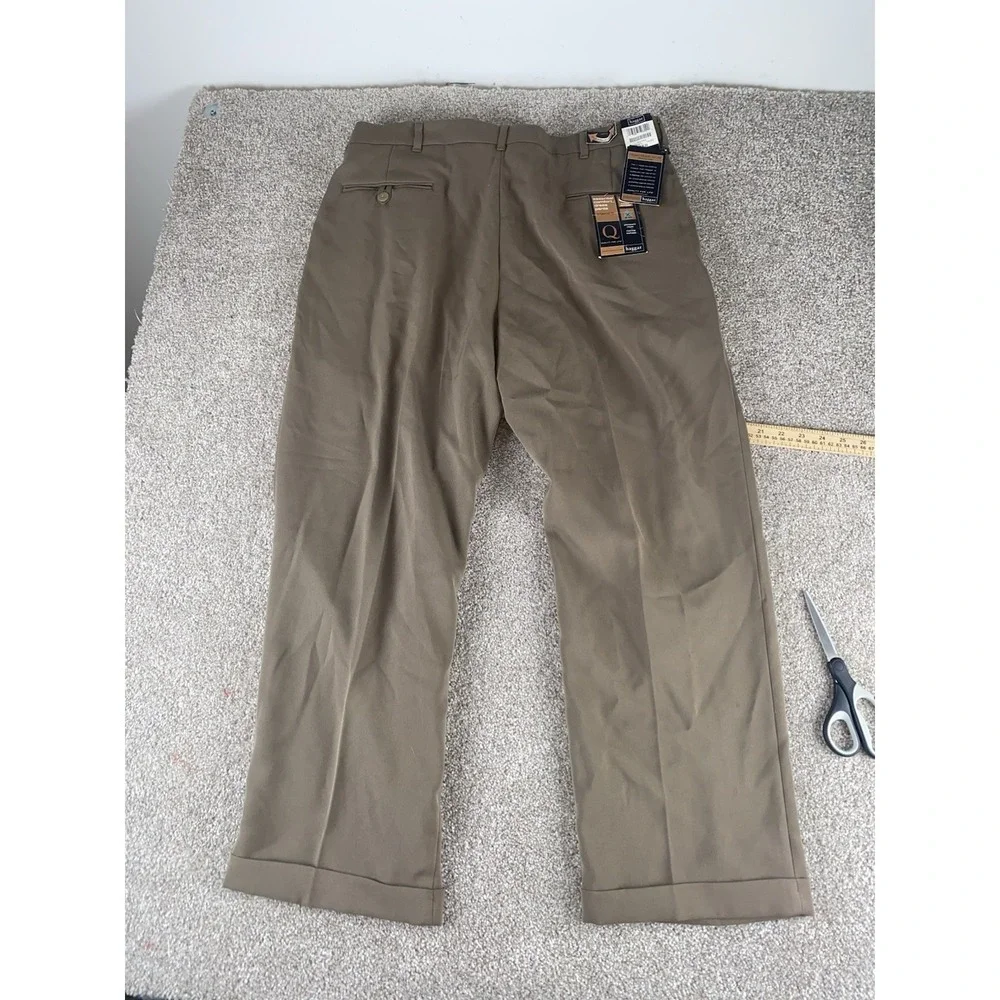 Haggar Flexible Waist Microfiber Non‎ Iron Pleated Pants Mens 38x29 Taupe Preppy